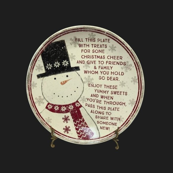 Snowman Christmas giving Plate Holiday party platter Primitives by Kathy cookies - Picture 1 of 8